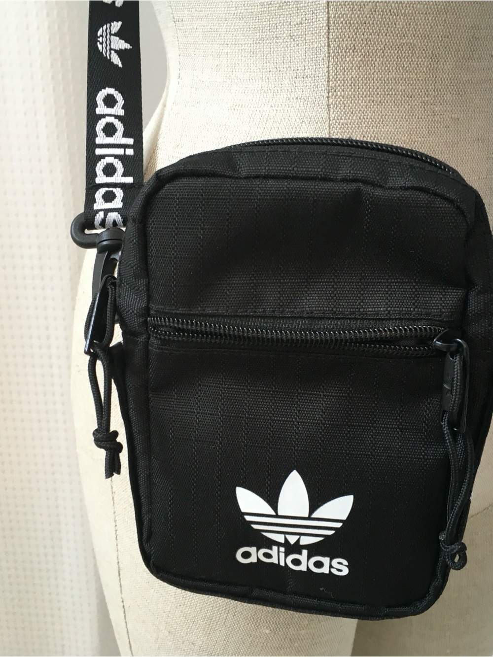 adidas Black Trefoil Mini Crossbody Bag with Logo Strap